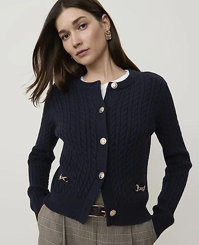 Ann Taylor Petite Horsebit Cable Cardigan Women's
