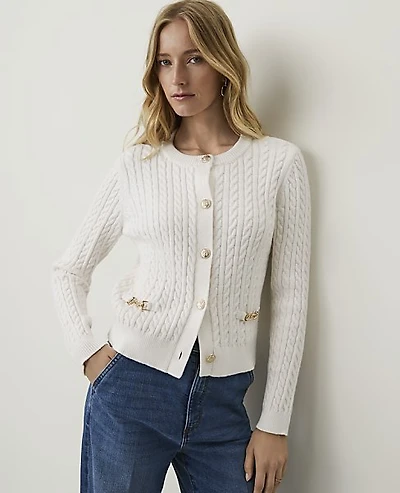 Ann Taylor Petite Horsebit Cable Cardigan Women's