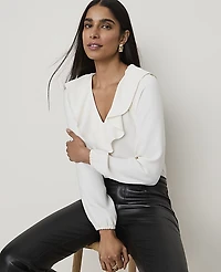 Ann Taylor Ruffle Trim Blouse Winter White Women's
