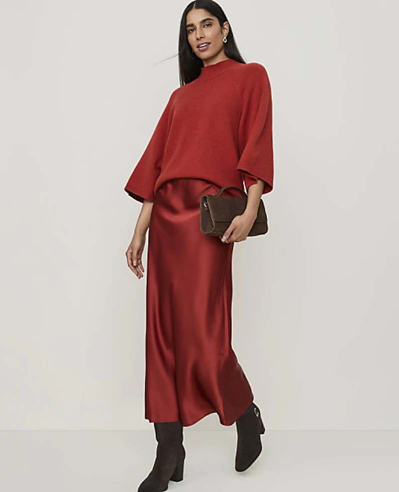Ann Taylor Midi Slip Skirt Satin Red Ochre Women's