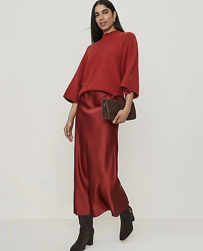 Ann Taylor Midi Slip Skirt Satin Red Ochre Women's
