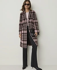 Ann Taylor Plaid Long Chesterfield Coat French Mocha Women's