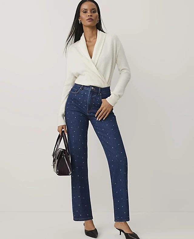 Ann Taylor The Embellished Straight Jean Vintage Dark Wash Women's