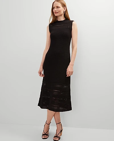 Ann Taylor Crochet Midi Dress Black Women's