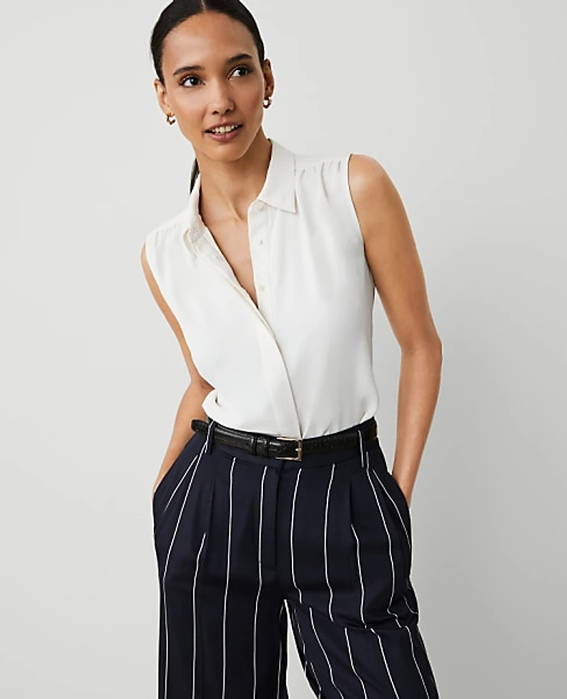 Ann Taylor Shirred Yoke Sleeveless Shirt Winter White Women's