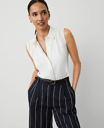 Ann Taylor Shirred Yoke Sleeveless Shirt Winter White Women's