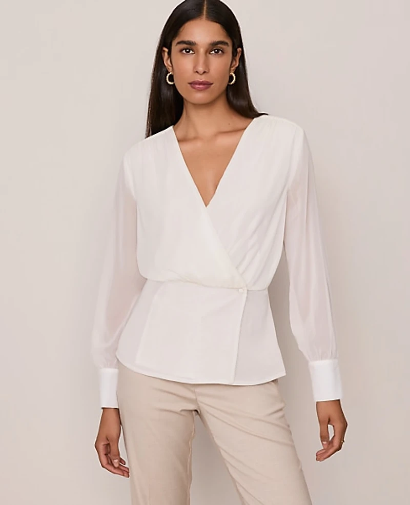 Ann Taylor Draped Wrap Blouse Size Small Winter White Women's