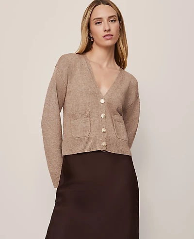 Ann Taylor V-Neck Cardigan Size Small Vintage Taupe Melange Women's