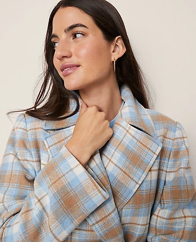 Ann Taylor Weekend Plaid Short Trench Coat Park Fountain Women's