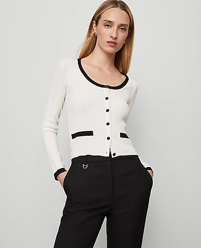 Ann Taylor Contrast Trim Cardigan Size XL Winter White Women's