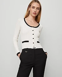 Ann Taylor Contrast Trim Cardigan Size XL Winter White Women's