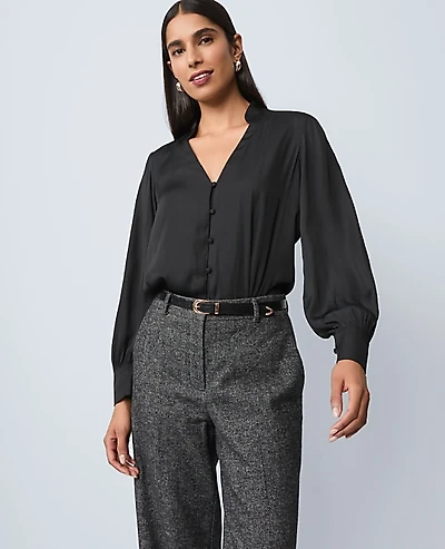 Ann Taylor V-Neck Popover Top Black Women's