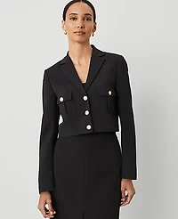 Ann Taylor The Petite Military Blazer Jacket Fluid Crepe Black Women's