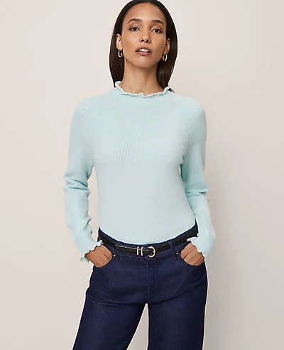 Ann Taylor Ruffle Trimmed Mock Neck Sweater Women's