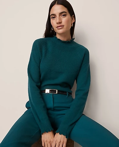 Ann Taylor Ruffle Trimmed Mock Neck Sweater Women's