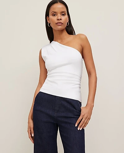 Ann Taylor Ruched One-Shoulder Top Size XL White Women's