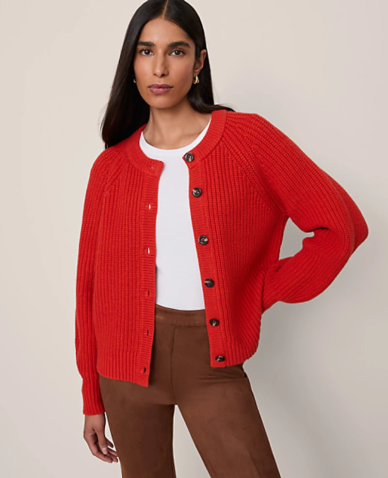 Ann Taylor Chunky Ribbed Crew Neck Cardigan Women's