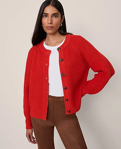 Ann Taylor Chunky Ribbed Crew Neck Cardigan Women's