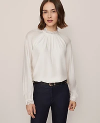 Ann Taylor Lace Trim Blouse Size XL Winter White Women's