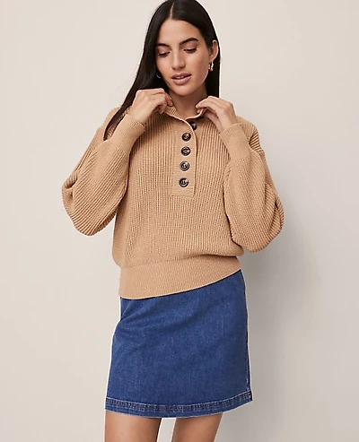 Ann Taylor Weekend Ribbed Henley Sweater Women's