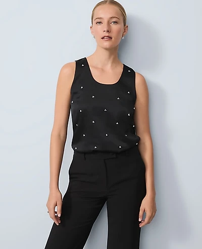 Ann Taylor Pearl Embellished Sleeveless Top Size XS Black Women's