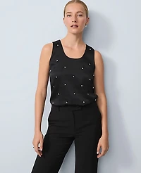 Ann Taylor Pearl Embellished Sleeveless Top Black Women's