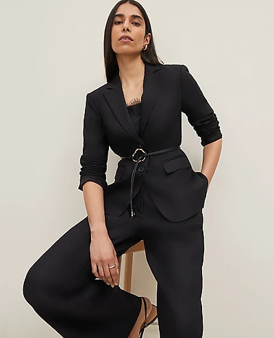 Ann Taylor The Petite Notched Two Button Fitted Blazer Linen Blend Black Women's