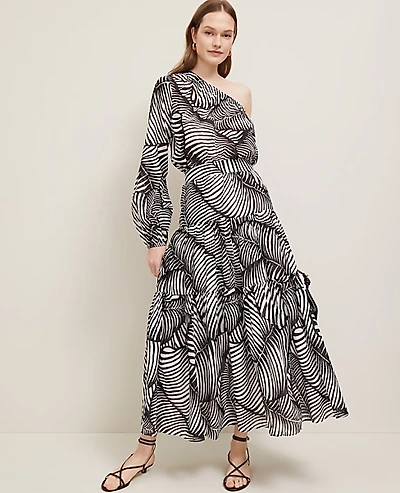 Ann Taylor Petite Tiered Full Skirt Palm Print Black Women's