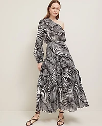 Ann Taylor Petite Tiered Full Skirt Palm Print Black Women's