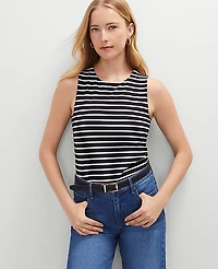 Ann Taylor Striped Crew Neck Shell Top Size Medium Black Women's