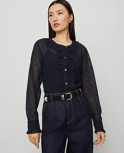 Ann Taylor Lace Ruffle Trim Blouse Women's