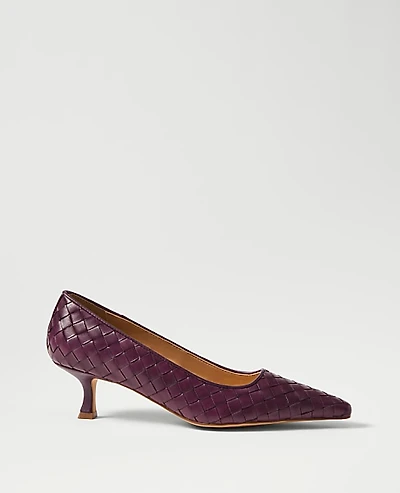 Ann Taylor Woven Nip Toe Kitten Heel Pump Plum Rose Women's