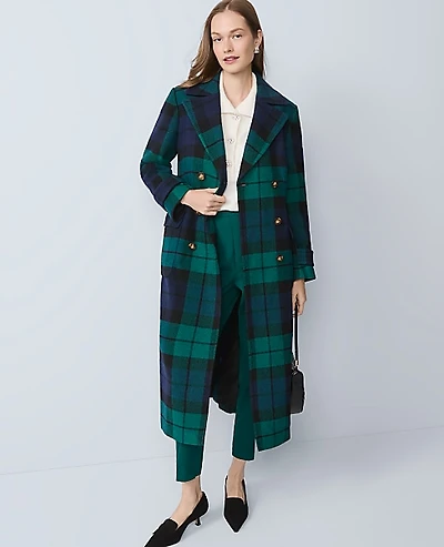 Ann Taylor Plaid Fitted Double Breasted Coat Size Small Rainforest Women's