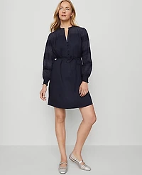 Ann Taylor Petite Weekend Ruffle Collar Belted Shift Dress Size 2XS Night Sky Women's