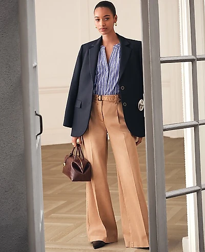 Ann Taylor The Petite Belted Wide-Leg Pant Size 6 Cafe Au Lait Women's