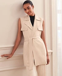 Ann Taylor Petite Striped Trench Vest Black Cream Combo Women's