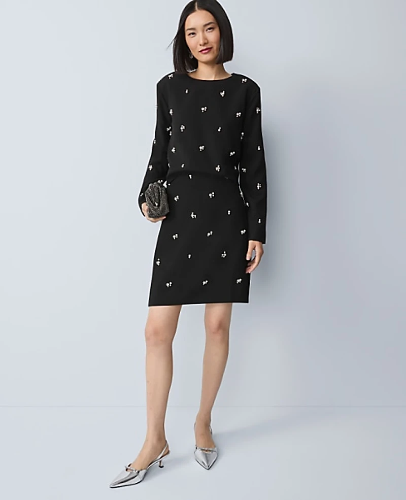 Ann Taylor Embellished A-Line Skirt Black Women's