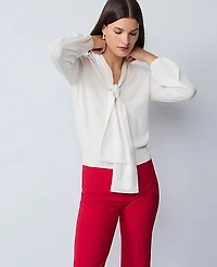 Ann Taylor Mixed Media Tie Neck Top Women's