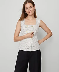 Ann Taylor Petite Tweed Square Neck Vest Charcoal/White Combo Women's
