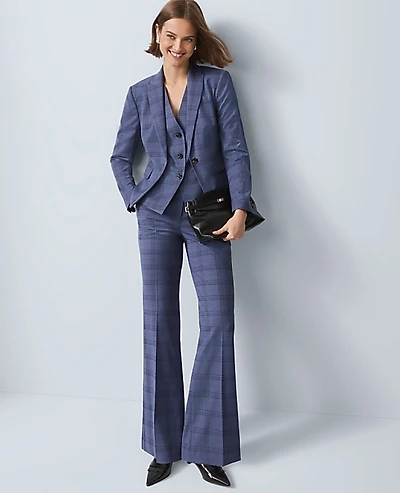 Ann Taylor The Flare Trouser Plaid Blue Multi Women's
