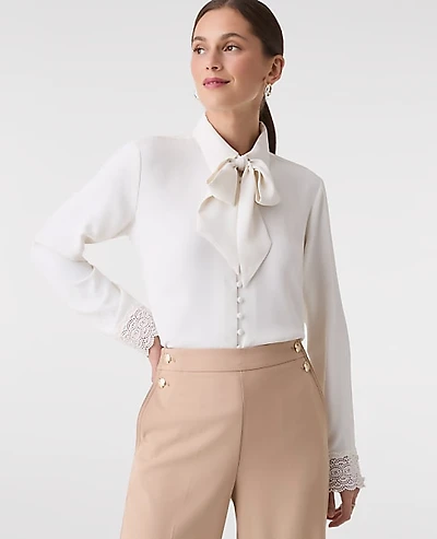 Ann Taylor Modern Tie Neck Blouse Size Large Winter White Women's