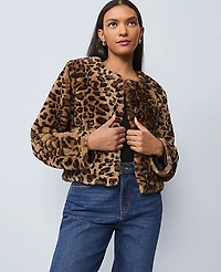 Ann Taylor Weekend Faux Fur Animal Print Jacket Textured Leopard Women's