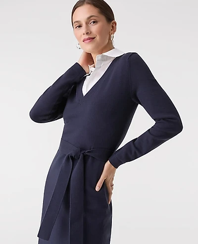 Ann Taylor Layered Belted Sweater Midi Dress Night Sky Women's