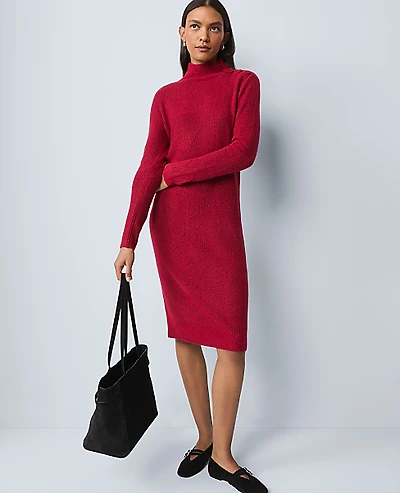 Ann Taylor Weekend Ribbed Button Sweater Dress Jewel Red Women's