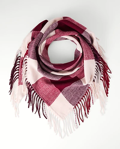 Ann Taylor Oversized Plaid Triangle Scarf Poised Plum Women's