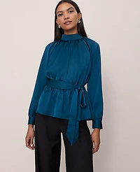 Ann Taylor Petite Satin Tie Waist Blouse Women's