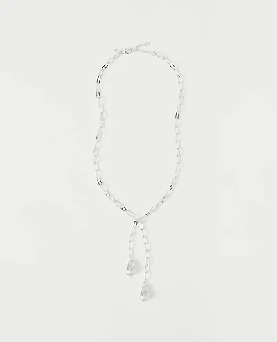 Ann Taylor Double Pearl Lariat Necklace Silvertone Women's