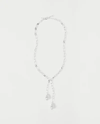 Ann Taylor Double Pearl Lariat Necklace Silvertone Women's