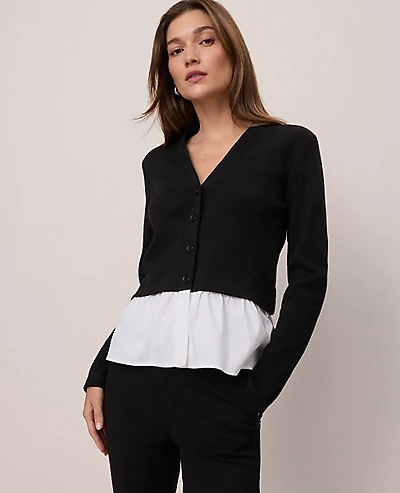 Ann Taylor Weekend Mixed Media Peplum Cardigan Women's
