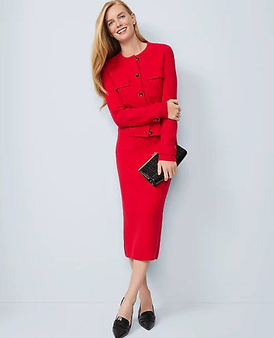 Ann Taylor Petite Ribbed Sweater Skirt Size XS Iconic Red Women's